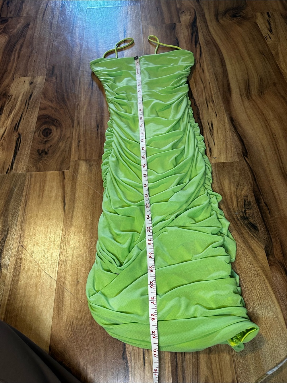 Oh Polly Dress Womens US 8 Neon Green Ruched Cowl Neck Bodycon Midi Y2K - Picture 7 of 9
